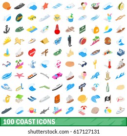 100 coast icons set in isometric 3d style for any design vector illustration