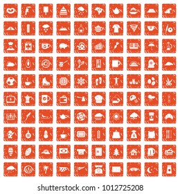 100 coffee cup icons set in grunge style orange color isolated on white background vector illustration