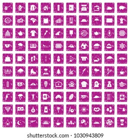 100 coffee cup icons set in grunge style pink color isolated on white background vector illustration