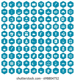 100 coffee cup icons set in sapphirine hexagon isolated vector illustration