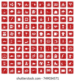 100 coffee cup icons set in grunge style red color isolated on white background vector illustration