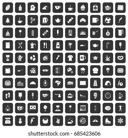 100 coffee icons set in black color isolated vector illustration