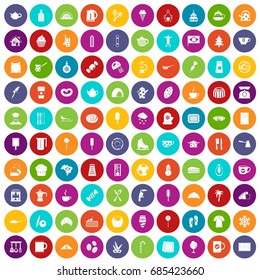 100 coffee icons set in different colors circle isolated vector illustration