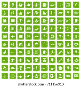 100 coffee icons set in grunge style green color isolated on white background vector illustration