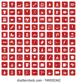 100 coffee icons set in grunge style red color isolated on white background vector illustration