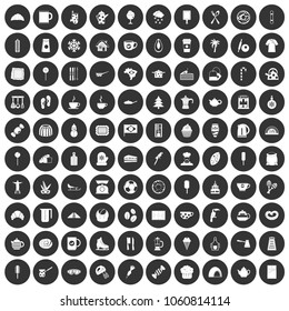 100 coffee icons set in simple style white on black circle color isolated on white background vector illustration