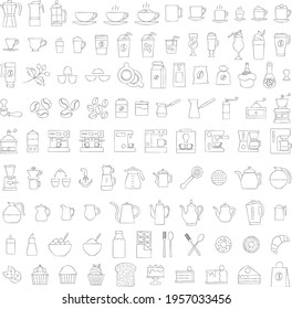 100 coffee related line art icons