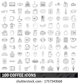 100 coffee set in outline style for any design vector illustration