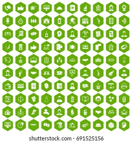 100 coherence icons set in green hexagon isolated vector illustration