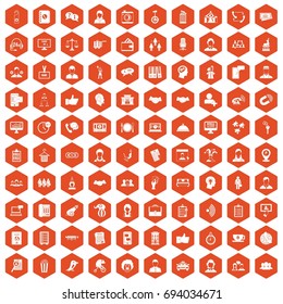 100 coherence icons set in orange hexagon isolated vector illustration