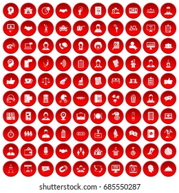 100 coherence icons set in red circle isolated on white vectr illustration