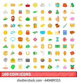 100 coin icons set in cartoon style for any design vector illustration