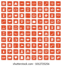 100 coin icons set in grunge style orange color isolated on white background vector illustration