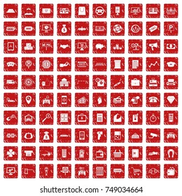100 coin icons set in grunge style red color isolated on white background vector illustration