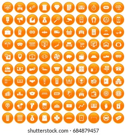 100 coin icons set orange