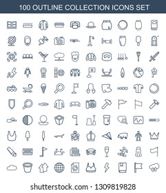 100 collection icons. Trendy collection icons white background. Included outline icons such as download upload cloud, flag, book, flash, sport bra. collection icon for web and mobile.