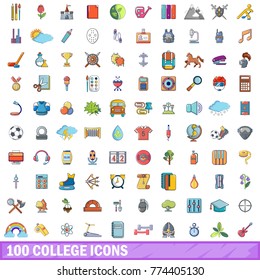 100 college icons set. Cartoon illustration of 100 college vector icons isolated on white background