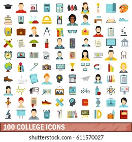 100 college icons set in flat style for any design vector illustration