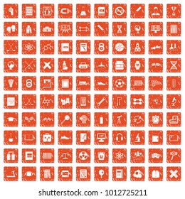 100 college icons set in grunge style orange color isolated on white background vector illustration