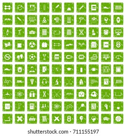 100 college icons set in grunge style green color isolated on white background vector illustration