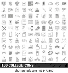 100 college icons set in outline style for any design vector illustration