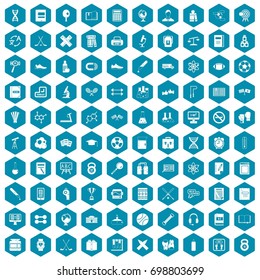 100 college icons set in sapphirine hexagon isolated vector illustration