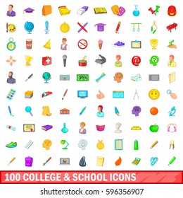 100 college and school icons set in cartoon style for any design vector illustration