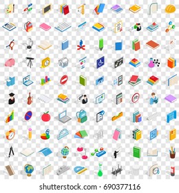 100 college and school icons set in isometric 3d style for any design vector illustration