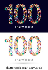 100 ,Colorful font, designed using colorful dot graphic vector.