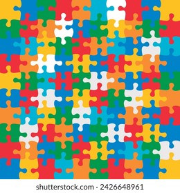 100 colorful jigsaw puzzle pieces background stock vector.	
