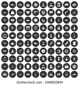 100 combat vehicles icons set in simple style white on black circle color isolated on white background vector illustration