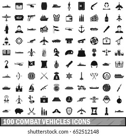 100 combat vehicles icons set in simple style for any design vector illustration