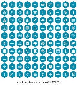 100 combat vehicles icons set in sapphirine hexagon isolated vector illustration