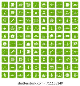 100 combat vehicles icons set in grunge style green color isolated on white background vector illustration