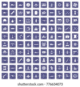 100 combat vehicles icons set in grunge style sapphire color isolated on white background vector illustration