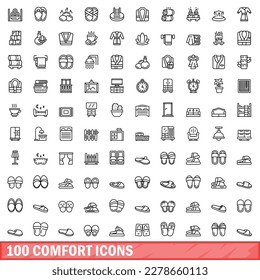 100 comfort icons set. Outline illustration of 100 comfort icons vector set isolated on white background