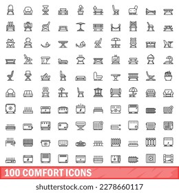 100 comfort icons set. Outline illustration of 100 comfort icons vector set isolated on white background
