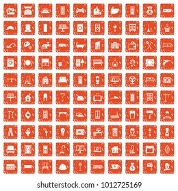 100 comfortable house icons set in grunge style orange color isolated on white background vector illustration