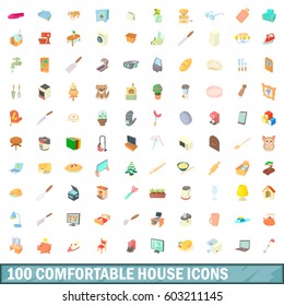 100 comfortable house icons set in cartoon style for any design vector illustration
