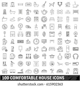 100 comfortable house icons set in outline style for any design vector illustration