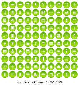 100 comfortable house icons set green circle isolated on white background vector illustration