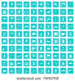 100 comfortable house icons set in grunge style blue color isolated on white background vector illustration