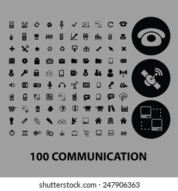 100 communication, connection, network, internet, icons, signs, illustrations set, vector