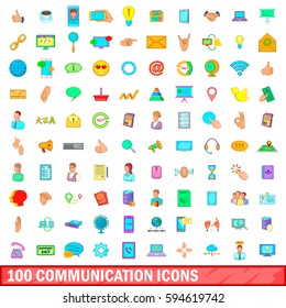 100 communication icons set in cartoon style for any design vector illustration
