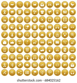 100 communication icons set gold