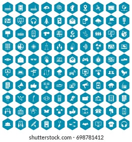 100 communication icons set in sapphirine hexagon isolated vector illustration