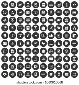 100 communication icons set in simple style white on black circle color isolated on white background vector illustration
