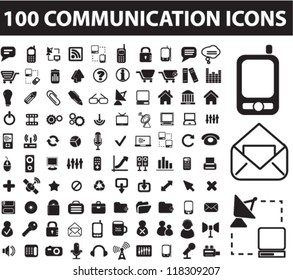 100 communication icons set, vector