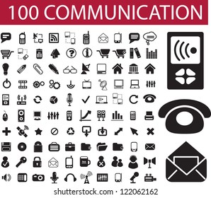 100 communication icons set, vector