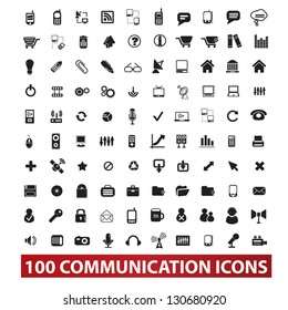 100 communication icons set, vector